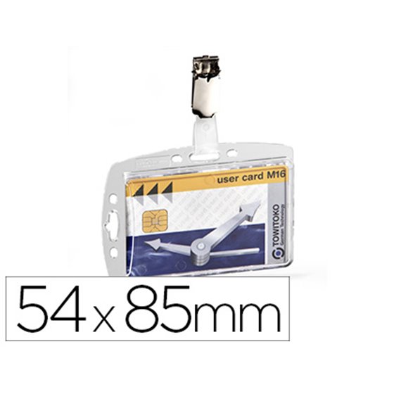 Identificador Con Pinza Giratoria Durable Acrilico Horizontal Con Uñero Para Pases De Seguridad 54X85 Mm