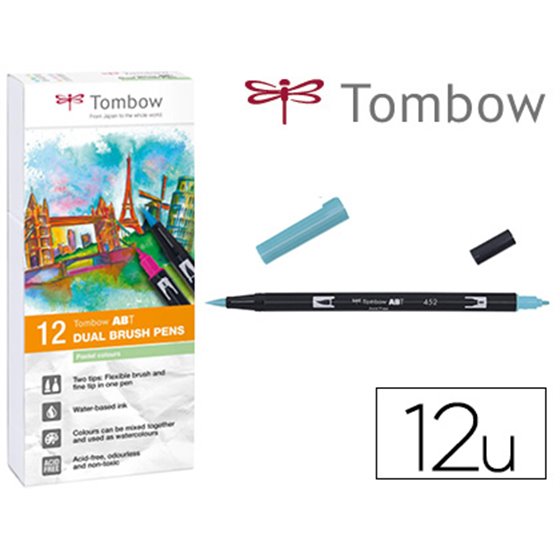 Rotulador Tombow Acuarelable Doble Punta Pincel Colores Pastel Estuche De 12 Unidades Colores Surtidos