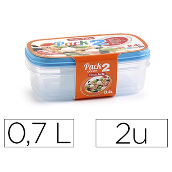 Fiambrera Plasticforte Transparente Tapa Color 0,7 Litros Pack 2 Unidades