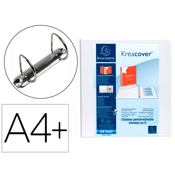 Carpeta Exacompta Canguro 2 Anillas 60 Mm Din A4+ Carton Forrado Polipropileno Personalizable 3 Bolsillos