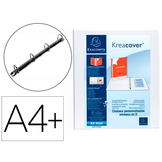 Carpeta Exacompta Canguro 4 Anillas 16 Mm Din A4+ Carton Forrado Polipropileno Personalizable 3 Bolsillos