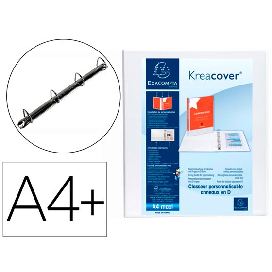 Carpeta Exacompta Canguro 4 Anillas 30 Mm Din A4+ Carton Forrado Polipropileno Personalizable 3 Bolsillos