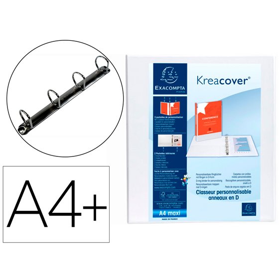 Carpeta Exacompta Canguro 4 Anillas 40 Mm Din A4+ Carton Forrado Polipropileno Personalizable 3 Bolsillos