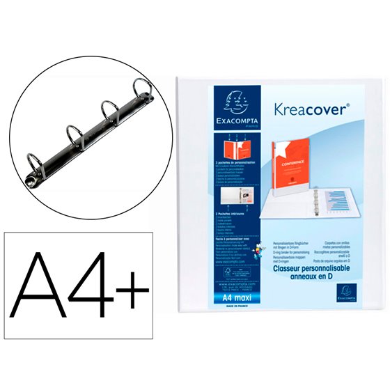 Carpeta Exacompta Canguro 4 Anillas 60 Mm Din A4+ Carton Forrado Polipropileno Personalizable 3 Bolsillos