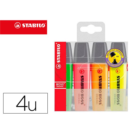 Rotulador Stabilo Boss Fluorescente 70 Estuche De 4 Unidades Colores Surtidos