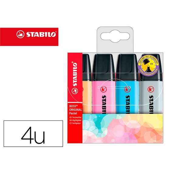 Rotulador Stabilo Boss Fluorescente 70 Pastel Estuche De 4 Unidades Colores Surtidos