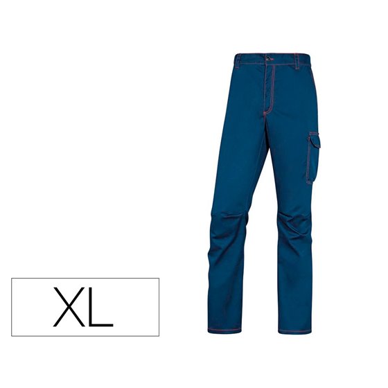 Pantalon De Trabajo Deltaplus Cintura Elastica 5 Bolsillos Color Azul Marino / Naranja Talla Xl