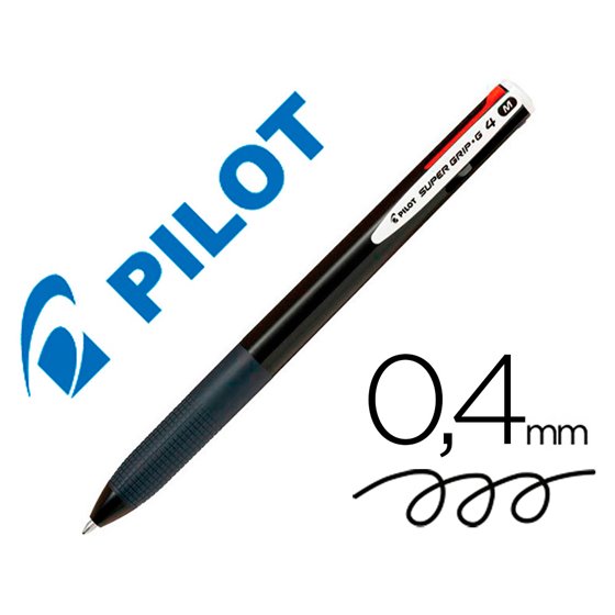 Boligrafo Pilot Super Grip G 4 Colores Retractil Sujecion De Caucho Tinta Base De Aceite Cuerpo Color Negro