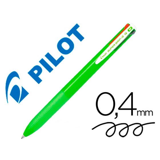 Boligrafo Pilot Super Grip G 4 Colores Retractil Sujecion De Caucho Tinta Base De Aceite Cuerpo Color Verde