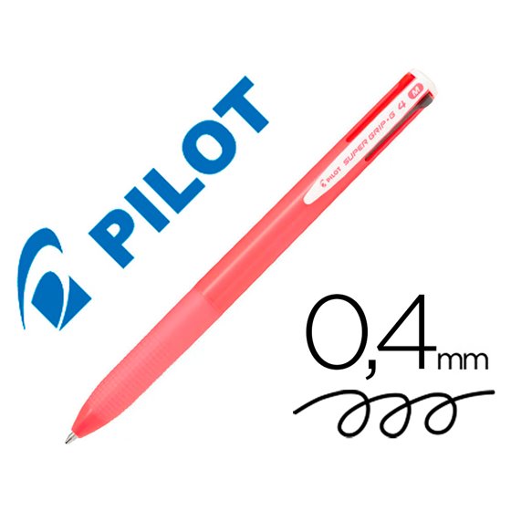 Boligrafo Pilot Super Grip G 4 Colores Retractil Sujecion De Caucho Tinta Base De Aceite Cuerpo Color Rosa