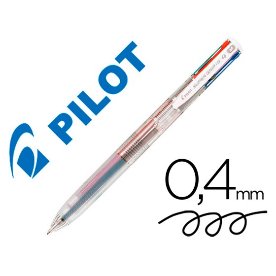Boligrafo Pilot Super Grip G 4 Colores Retractil Sujecion De Caucho Tinta Base De Aceite Cuerpo Transparente