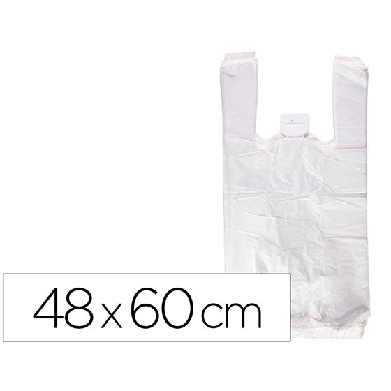 Bolsa Camiseta Reciclada 70% Blanca 50 Mc 48X60 Cm Apta Legislacion De Bolsas 2021