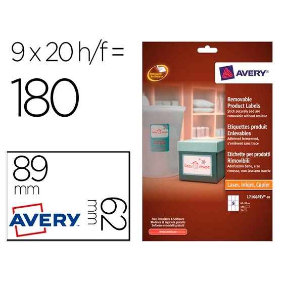 Etiqueta Adhesiva Avery Removible Para Impresora Laser Inyeccion Tinta Fotocopiadora Blanca 62X89 Mm