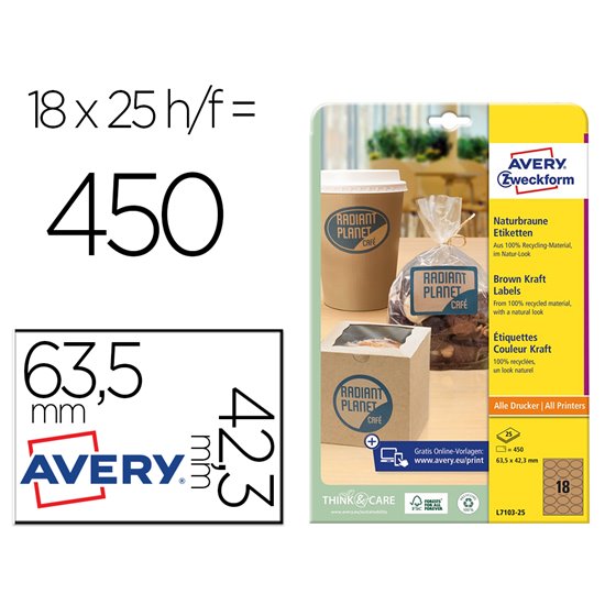 Etiqueta Adhesiva Avery Kraft Efecto Carton Ovalada 63,5X42,3 Mm Removible Para Laser Ink-Jet