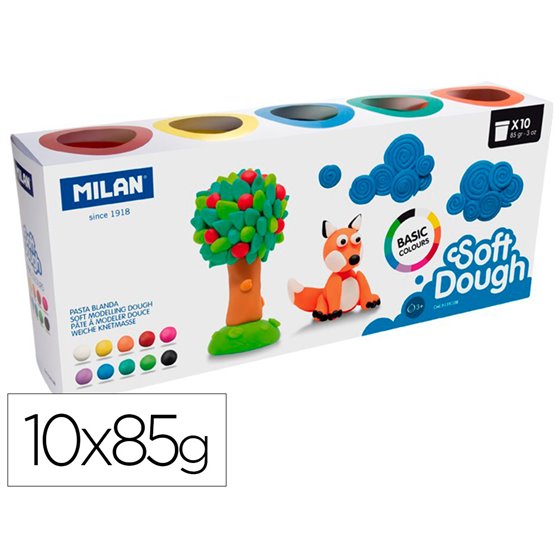 Pasta Milan Para Modelar Soft Dough Basic 85 G Caja De 10 Botes Colores Surtidos