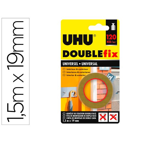 Cinta Adhesiva Uhu Doublefix Marron Doble Cara Extra Fuerte 1,5 Mt X 19 Mm