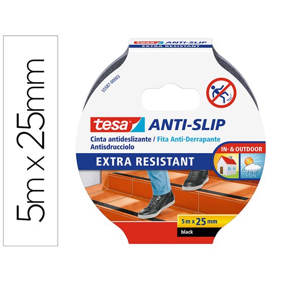 Cinta Antideslizante Adhesiva Tesa Uso Interior / Exterior Color Negro 5 Mt X 25 Mm