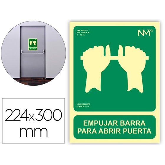 Pictograma Archivo 2000 Empujar Barra Para Abrir Puerta Pvc Verde Luminiscente 224X300 Mm