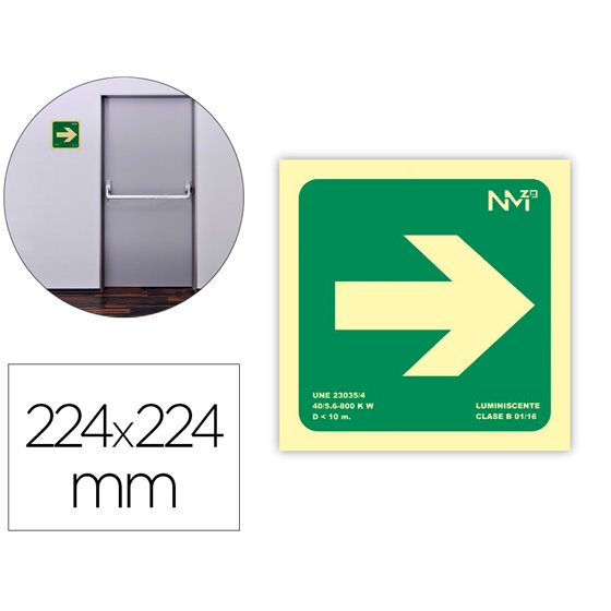 Pictograma Archivo 2000 Flecha Derecha Pvc Verde Luminiscente 224X224 Mm