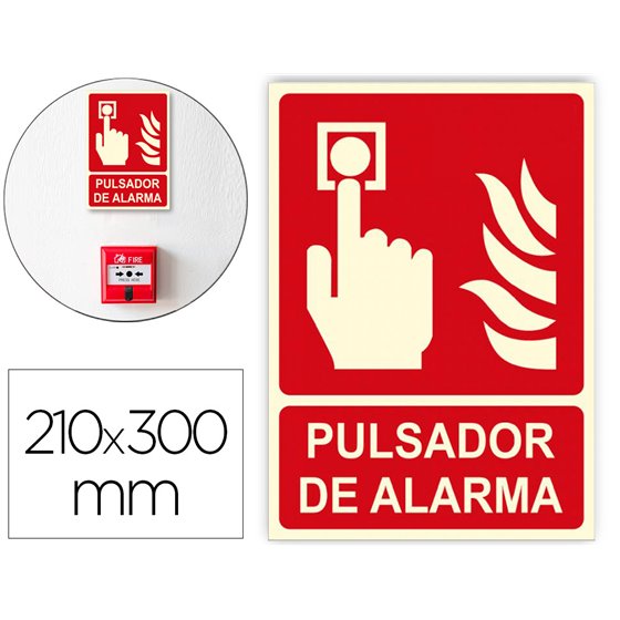 Pictograma Archivo 2000 Pulsador De Alarma Pvc Rojo Luminiscente 210X300 Mm
