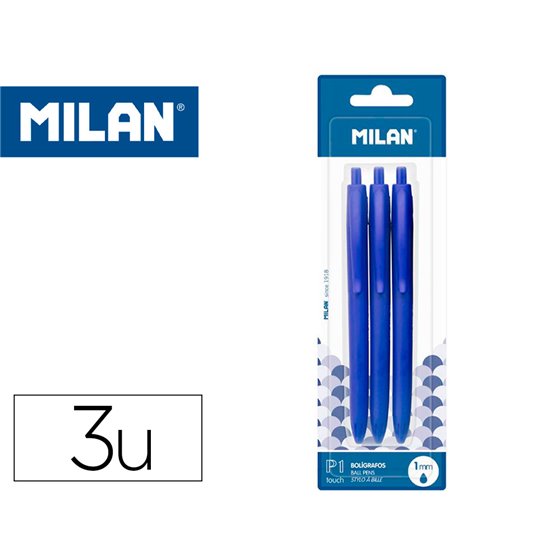Boligrafo Milan P1 Retractil 1 Mm Touch Azul Blister De 3 Unidades