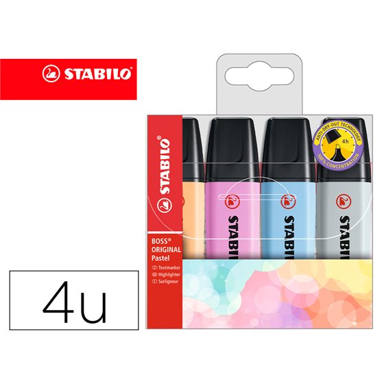 Rotulador Stabilo Boss Fluorescente 70 Pastel Estuche De 4 Unidades Colores Nuevos 2021 Surtidos