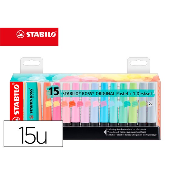 Rotulador Stabilo Boss Fluorescente 70 Pastel Deskset Estuche De 15 Unidades Colores Surtidos