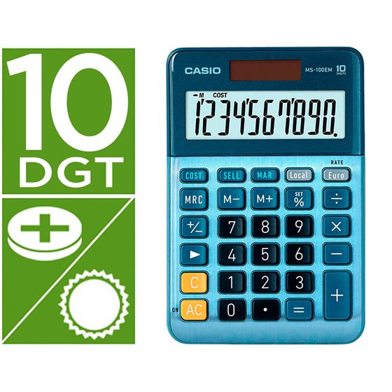 Calculadora Casio Ms-100Em Sobremesa 10 Digitos Tx +/- Tecla Color Azul
