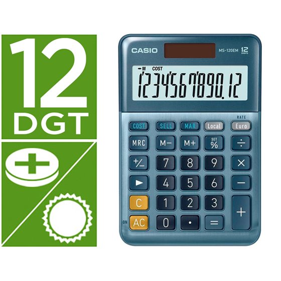 Calculadora Casio Ms-120Em Sobremesa 12 Digitos Tx +/- Color Azul