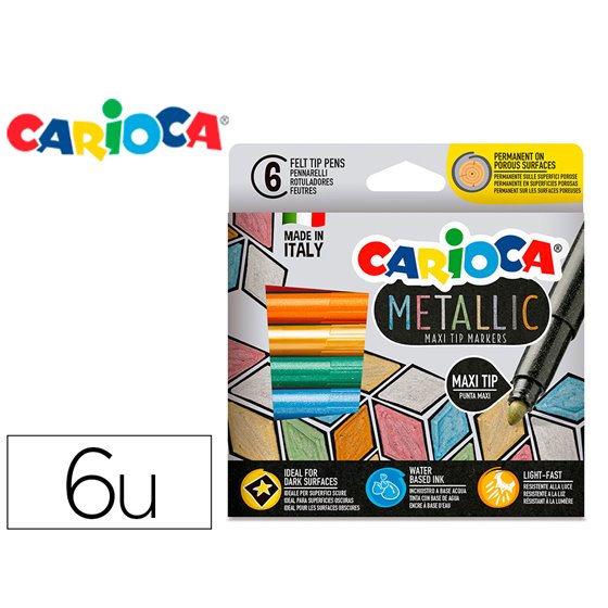 Rotulador Carioca Metallic Punta Maxi 6 Mm Caja De 6 Colores Surtidos