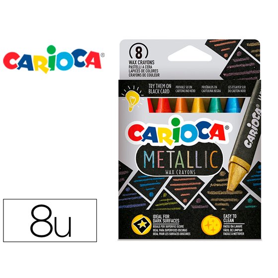 Lapices Cera Carioca Metallic Triangular Caja De 8 Unidades Colores Surtidos