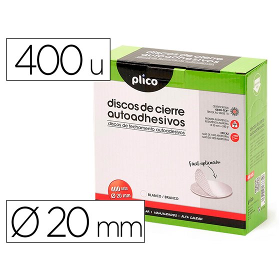 Disco De Cierre Plico Velcro Autoadhesivo 20 Mm Diametro Color Blanco Caja De 400 Unidades