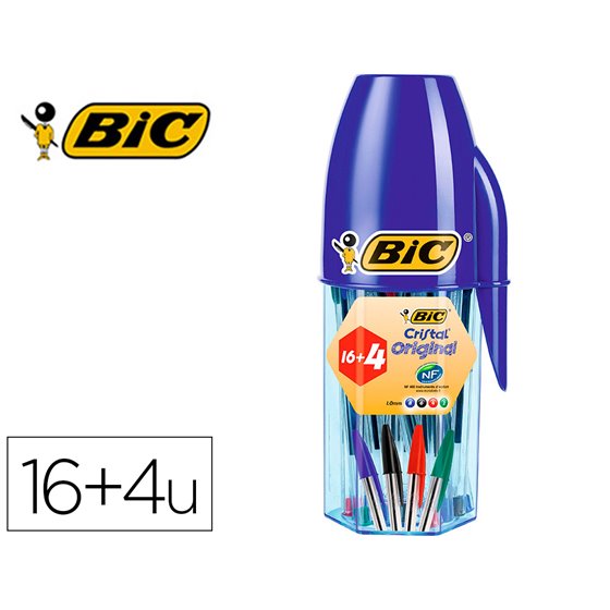 Boligrafo Bic Cristal Mega Tubo 16+4 Unidades Colores Surtidos 8 Azules / 5 Negros / 4 Rojos/ 3 Verdes
