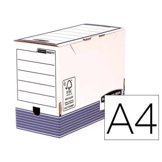 Caja Archivo Definitivo Fellowes A4 Carton Reciclado 100% Lomo 150 Mm Montaje Automatico Color Azul
