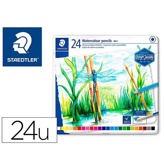Lapices De Colores Staedtler Acuarelables Caja Metal De 24 Unidades Colores Surtidos