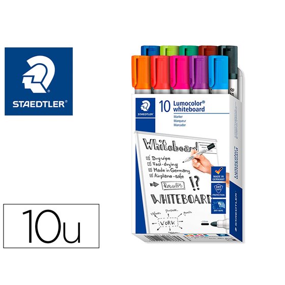 Rotulador Staedtler Lumocolor 351 Para Pizarra Blanca Punta Redonda 2 Mm Recargable Caja 10 Unidades Colores Surtidos
