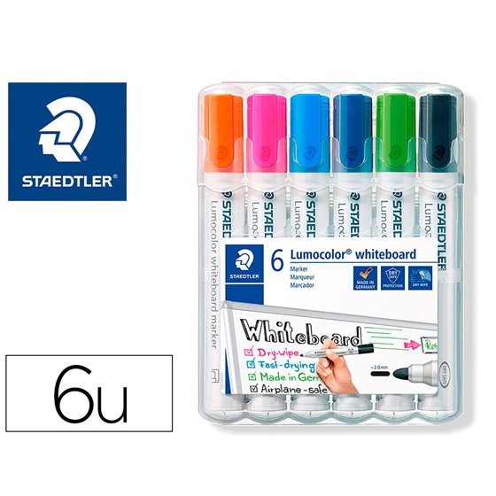 Rotulador Staedtler Lumocolor 351 Para Pizarra Blanca Punta Redonda 2 Mm Recargable Estuche 6 Unidades Colores