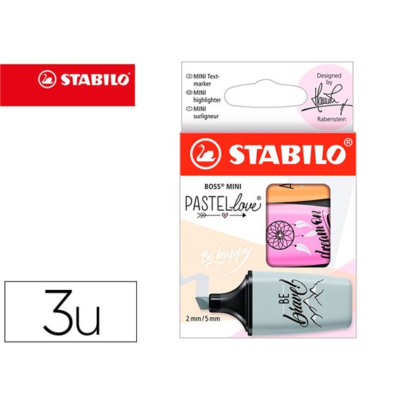 Rotulador Stabilo Boss Mini Pastel Love Estuche De 3 Unidades Fucsia Helado/Naranja Palido/Gris