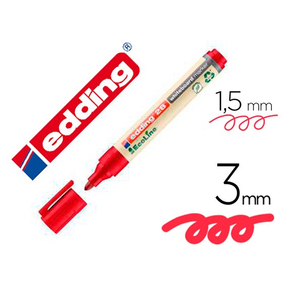 Rotulador Edding 28 Para Pizarra Blanca Ecoline 90% Reciclado Color Rojo Punta Redonda 1,5-3 Mm Recargable