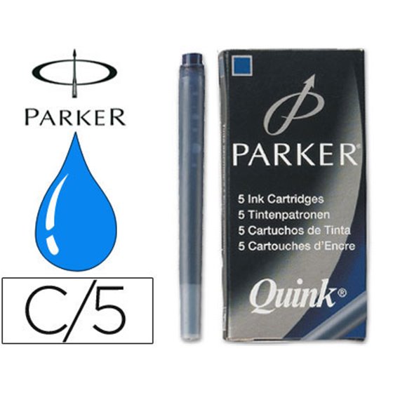 Tinta Estilografica Parker Azul Permanente Caja De 5 Cartuchos