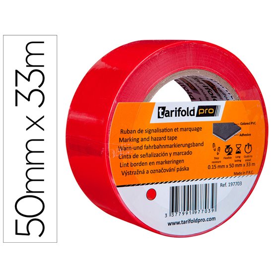 Cinta Adhesiva Tarifold Para Marcaje Y Señalizacion De Suelo 33 Mt X 50 Mm Color Rojo