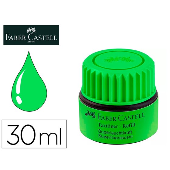 Tinta Rotulador Faber Castell Textliner Fluorescente 1549 Con Sistema Capilar Color Verde Bote 30 Ml