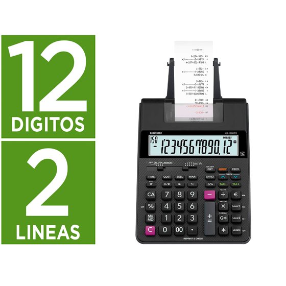 Calculadora Casio Hr-150Rce Impresora Pantalla Lc Papel 58 Mm Impresion Bicolor 12 Digitos Ac/Dc Color Negro