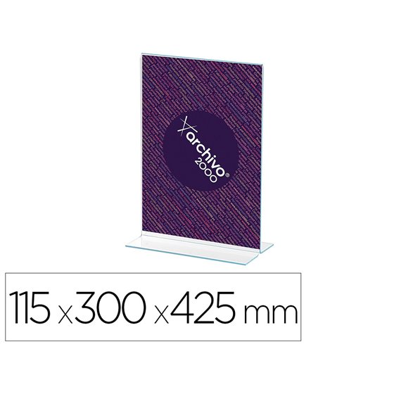 Expositor Sobremesa Archivo 2000 Con Forma T Poliestireno Transparente Din A3 Vertical Doble Cara 115X300X425 Mm