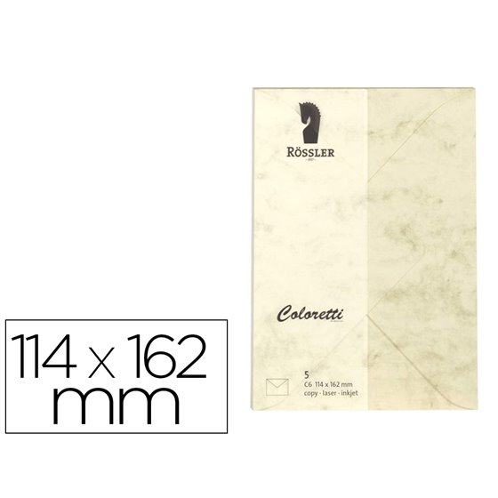 Sobre Rossler Coloretti C6 Ministro Color Marmol Crema 114X162 Mm Pack De 5 Unidades