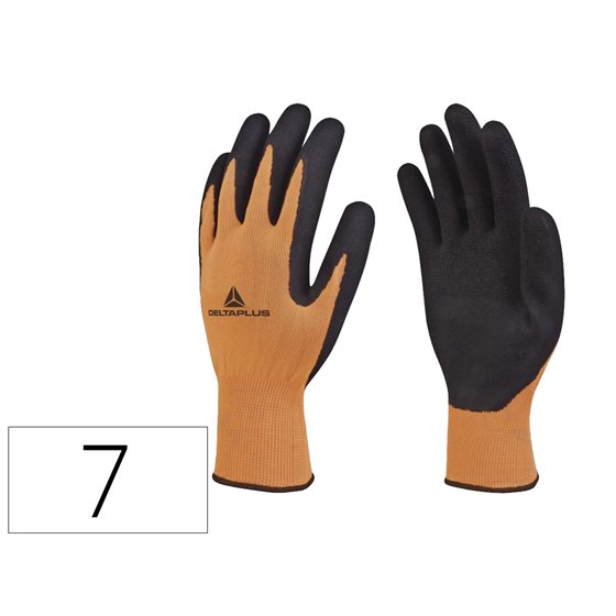 Guantes Deltaplus Poliester Impregando Latex Palma Y Dedos Naranja Fluor/Negro Talla 7