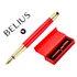 Pluma Belius Passion Dor Aluminio Textura Cepillada Color Rojo Y Dorado Tinta Azul Caja De Diseño