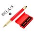 Boligrafo Belius Passion Dor Aluminio Textura Cepillada Color Rojo Y Dorado Tinta Azul Caja De Diseño