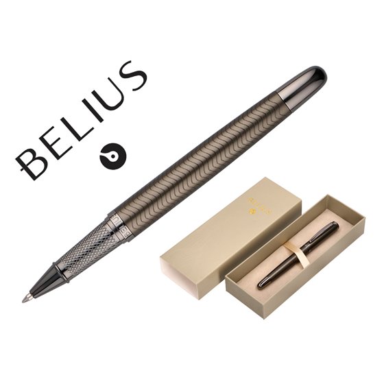 Boligrafo Belius Neptuno Aluminio Textura Wavy Color Caqui Tinta Azul Caja De Diseño