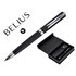 Boligrafo Y Estuche Belius Turbo Aluminio Textura Punteada Negro Y Plateado Tinta Azul Caja De Diseño